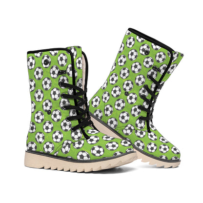 Green Soccer Ball Pattern Print Winter Boots