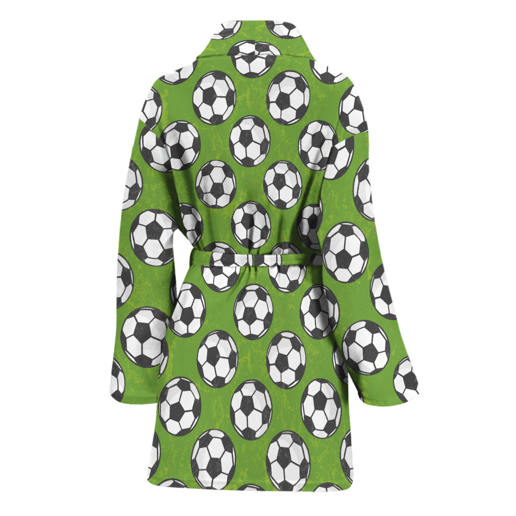Green Soccer Ball Pattern Print Women's Bathrobe