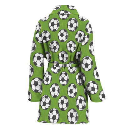 Green Soccer Ball Pattern Print Women's Bathrobe