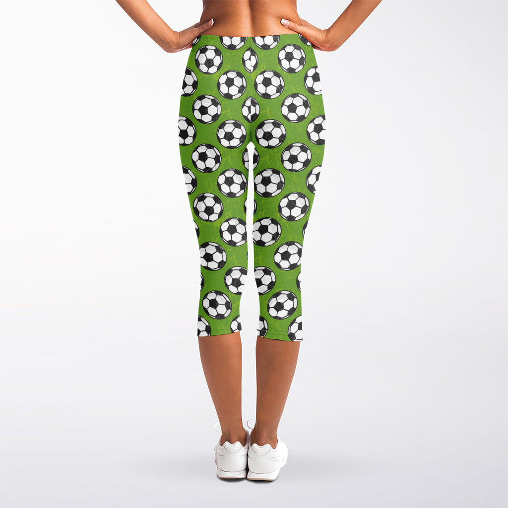Green Soccer Ball Pattern Print Women's Capri Leggings