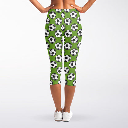 Green Soccer Ball Pattern Print Women's Capri Leggings