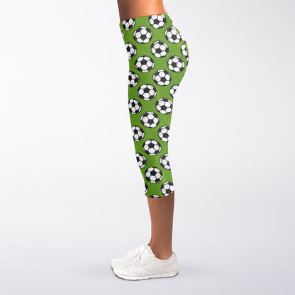 Green Soccer Ball Pattern Print Women's Capri Leggings