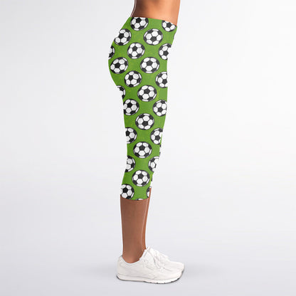 Green Soccer Ball Pattern Print Women's Capri Leggings
