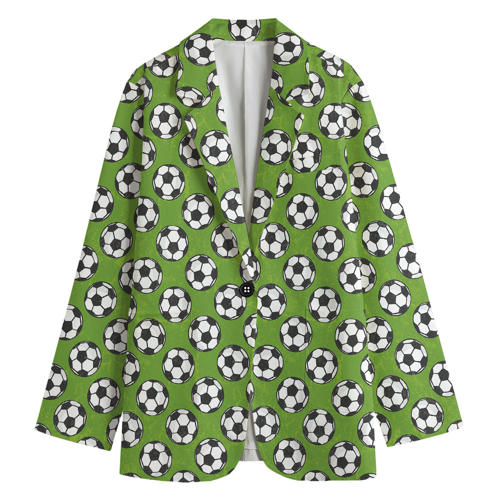Green Soccer Ball Pattern Print Women's Cotton Blazer