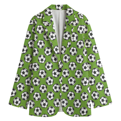 Green Soccer Ball Pattern Print Women's Cotton Blazer