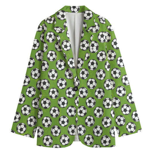 Green Soccer Ball Pattern Print Women's Cotton Blazer
