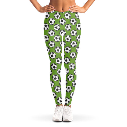 Green Soccer Ball Pattern Print Women's Leggings