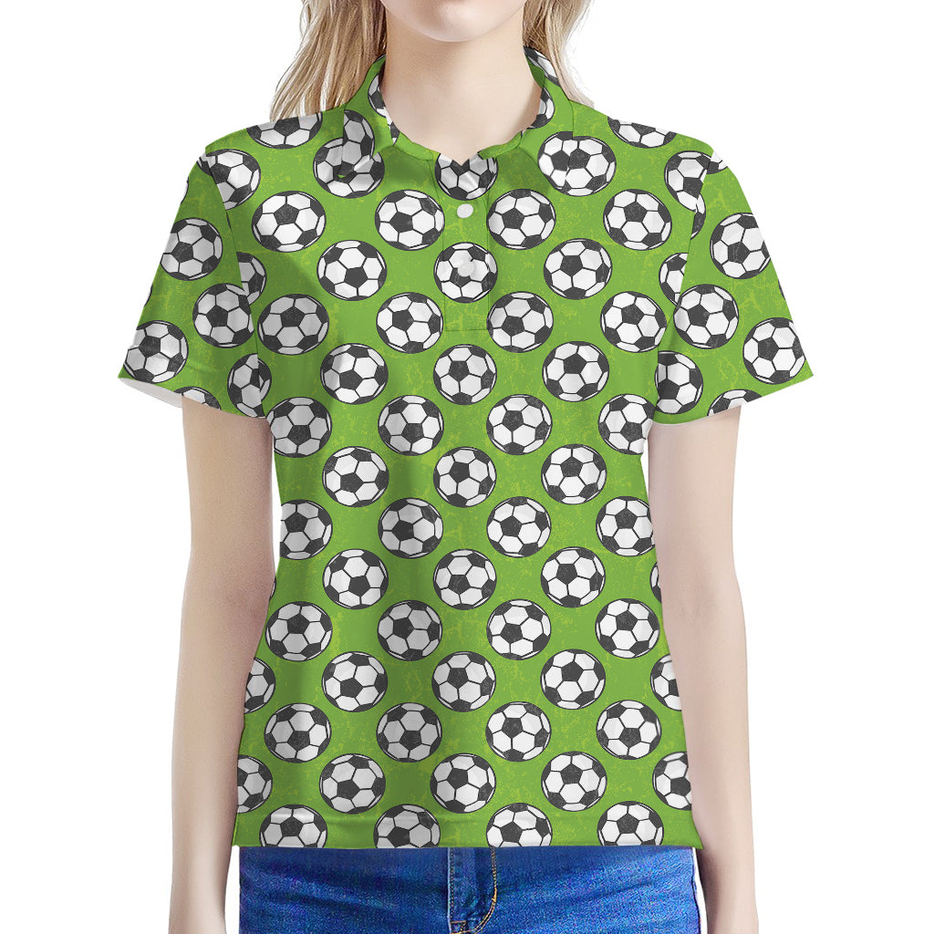Green Soccer Ball Pattern Print Women's Polo Shirt