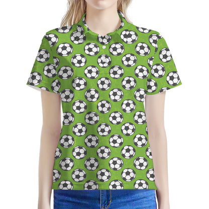 Green Soccer Ball Pattern Print Women's Polo Shirt