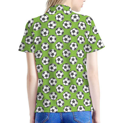 Green Soccer Ball Pattern Print Women's Polo Shirt