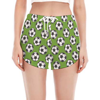 Green Soccer Ball Pattern Print Women's Split Running Shorts