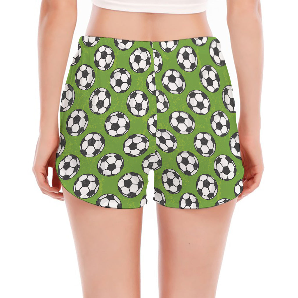 Green Soccer Ball Pattern Print Women's Split Running Shorts