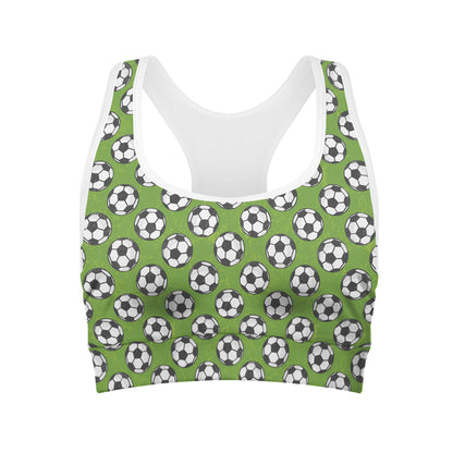 Green Soccer Ball Pattern Print Women's Sports Bra