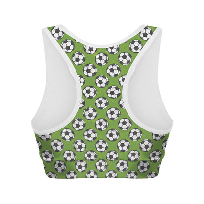 Green Soccer Ball Pattern Print Women's Sports Bra