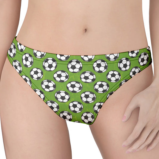 Green Soccer Ball Pattern Print Women's Thong