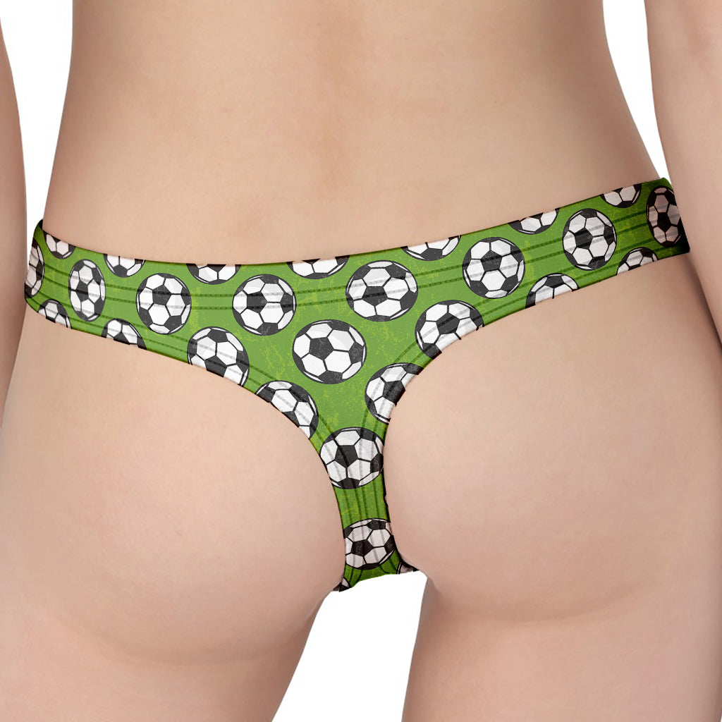 Green Soccer Ball Pattern Print Women's Thong