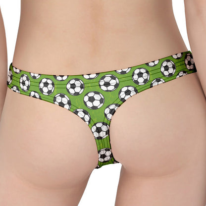 Green Soccer Ball Pattern Print Women's Thong