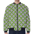 Green Soccer Ball Pattern Print Zip Sleeve Bomber Jacket