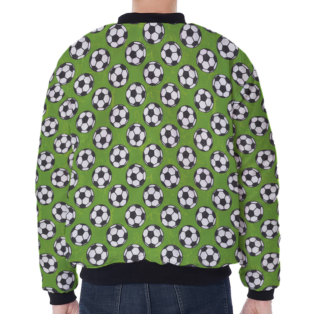 Green Soccer Ball Pattern Print Zip Sleeve Bomber Jacket