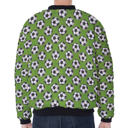 Green Soccer Ball Pattern Print Zip Sleeve Bomber Jacket