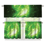 Green Sparkle Galaxy Print 3 Piece Kitchen Curtains