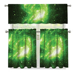 Green Sparkle Galaxy Print 3 Piece Kitchen Curtains