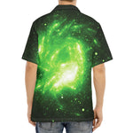 Green Sparkle Galaxy Print Aloha Shirt