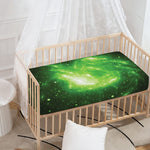 Green Sparkle Galaxy Print Baby Crib Sheet