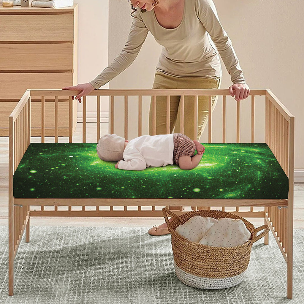 Green Sparkle Galaxy Print Baby Crib Sheet