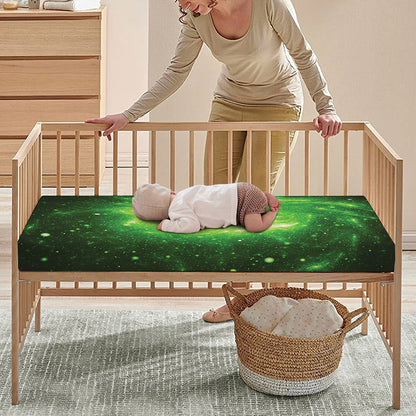 Green Sparkle Galaxy Print Baby Crib Sheet