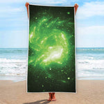 Green Sparkle Galaxy Print Beach Towel