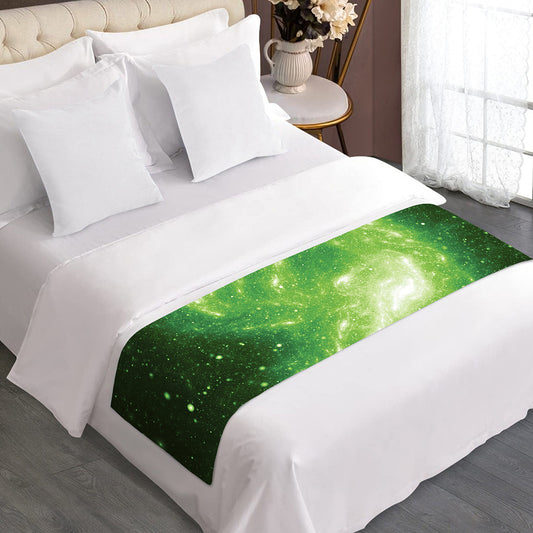 Green Sparkle Galaxy Print Bed Runner