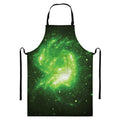 Green Sparkle Galaxy Print Bib Apron With Pocket