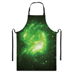 Green Sparkle Galaxy Print Bib Apron With Pocket