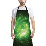 Green Sparkle Galaxy Print Bib Apron With Pocket