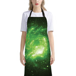 Green Sparkle Galaxy Print Bib Apron With Pocket