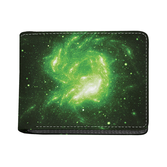 Green Sparkle Galaxy Print Bifold Wallet