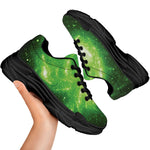 Green Sparkle Galaxy Print Black Chunky Shoes