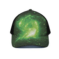 Green Sparkle Galaxy Print Black Mesh Trucker Hat