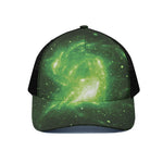 Green Sparkle Galaxy Print Black Mesh Trucker Cap