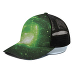 Green Sparkle Galaxy Print Black Mesh Trucker Cap
