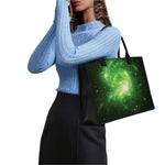 Green Sparkle Galaxy Print Canvas Tote Bag