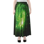 Green Sparkle Galaxy Print Chiffon Maxi Skirt