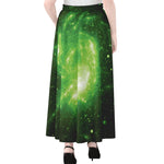 Green Sparkle Galaxy Print Chiffon Maxi Skirt