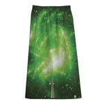Green Sparkle Galaxy Print Cotton Front Slit Maxi Skirt