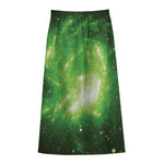 Green Sparkle Galaxy Print Cotton Front Slit Maxi Skirt