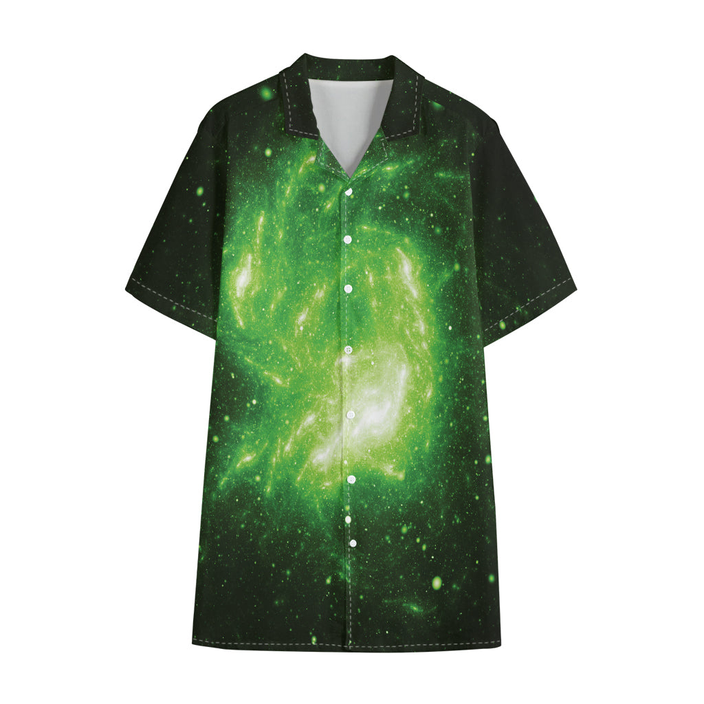Green Sparkle Galaxy Print Cotton Hawaiian Shirt