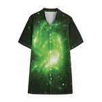 Green Sparkle Galaxy Print Cotton Hawaiian Shirt