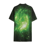 Green Sparkle Galaxy Print Cotton Hawaiian Shirt