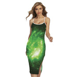 Green Sparkle Galaxy Print Cross Back Cami Dress
